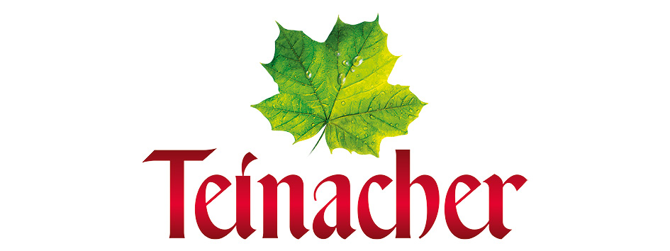 Logo der Mineralbrunnen Teinach GmbH: grünes Ahornblatt mit rotem Schriftzug darunter